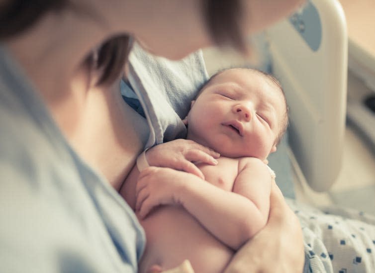<span class="caption">Newborn babies are limited by what their body can do, but this helps them focus on gradually improving their performance of small tasks.</span> <span class="attribution"><a class="link " href="https://www.shutterstock.com/image-photo/new-born-baby-boy-resting-mothers-663728050?src=OzwG6NCaqUhTAnenzgOhGw-1-5&studio=1" rel="nofollow noopener" target="_blank" data-ylk="slk:KieferPix/Shutterstock;elm:context_link;itc:0;sec:content-canvas">KieferPix/Shutterstock</a></span>