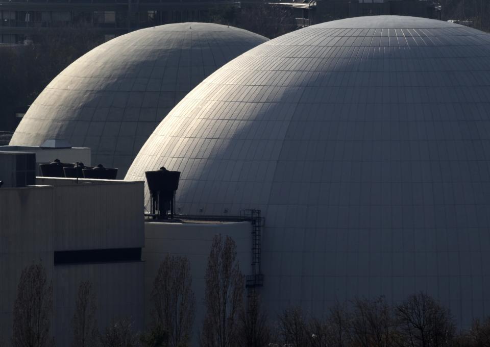 FILE - The nuclear plant of Neckarwestheim, southern Germany is pictured on March 15, 2011. Germany is shutting down this nuclear power plant and two others on Saturday, April, 2023, as part of an energy transition agreed by successive governments. (AP Photo/Michael Probst, File)