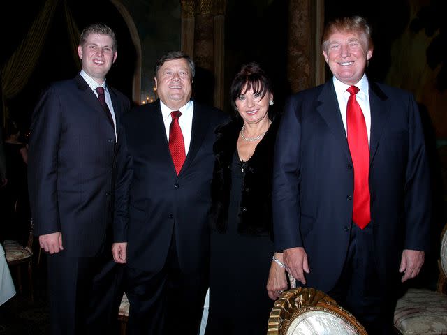 <p>Davidoff Studios/Getty</p> Eric Trump, Viktor and Amalija Knavs and Donald Trump on October 24, 2006 at the Mar-a-Lago estate.
