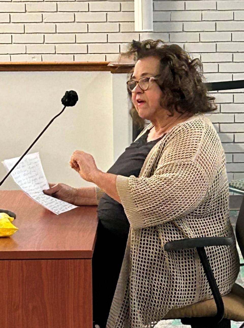 Former California State University, Fresno Art and Design professor Nancy Brian was the first of 15 members of the public to speak before the Savannah-Chatham Board of Public Education on Thursday June 20, 2024 during the third and final millage rate hearing.