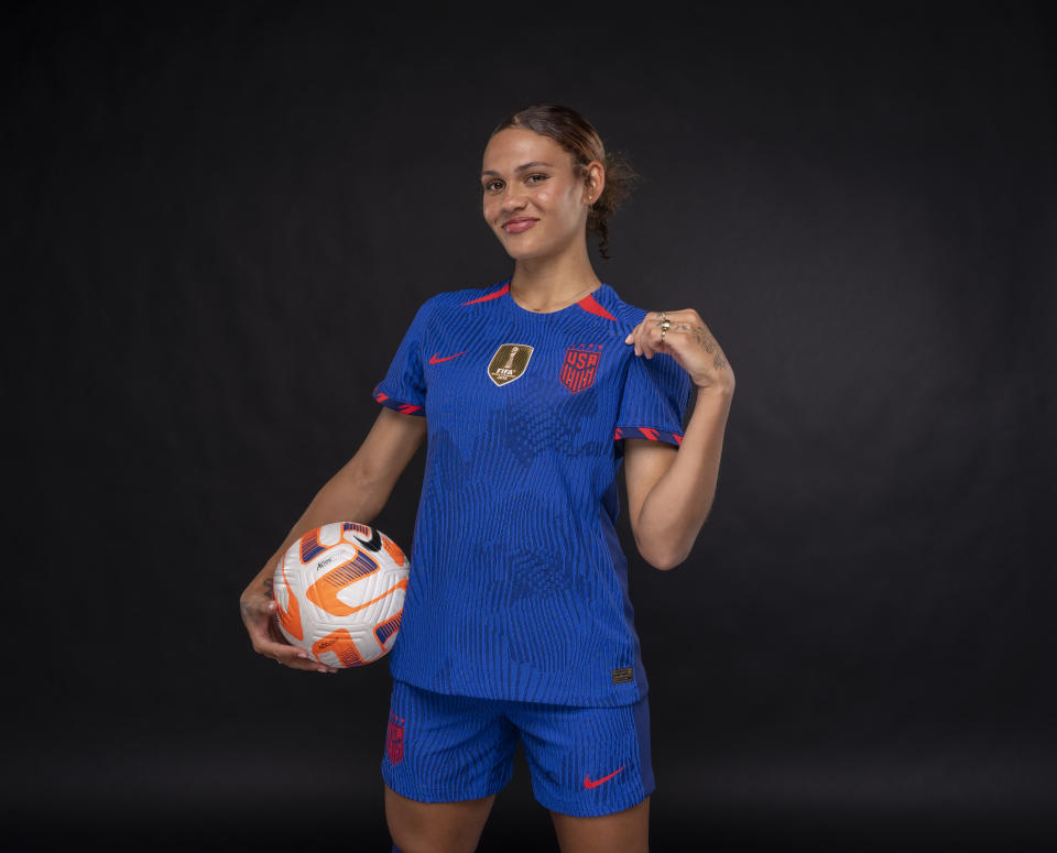 Trinity Rodman models the USWNT's 2023 Women's World Cup away kits. (Nike)