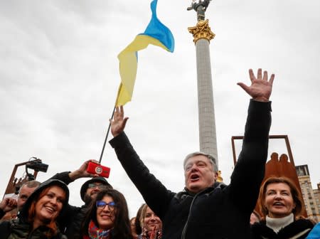 Ukraine's former President Poroshenko attends rally against approval of so-called Steinmeier Formula, in Kiev
