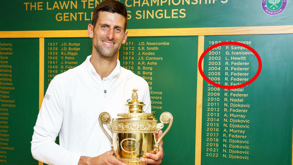 Novak Djokovic, pictured here after winning his seventh Wimbledon title.