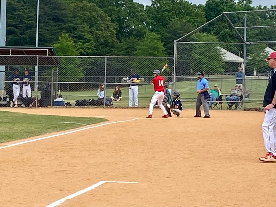 The Burlington School senior Wagner Morrissette waits for a pitch against Trinity School of Durham and Chapel Hill.