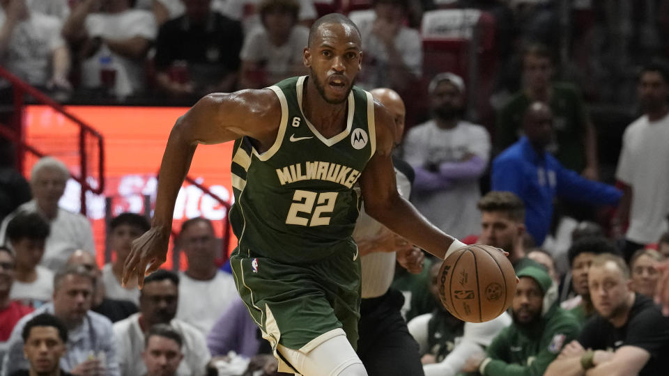 Khris Middleton missed 18 games this past season with knee pain. (AP Photo/Marta Lavandier)