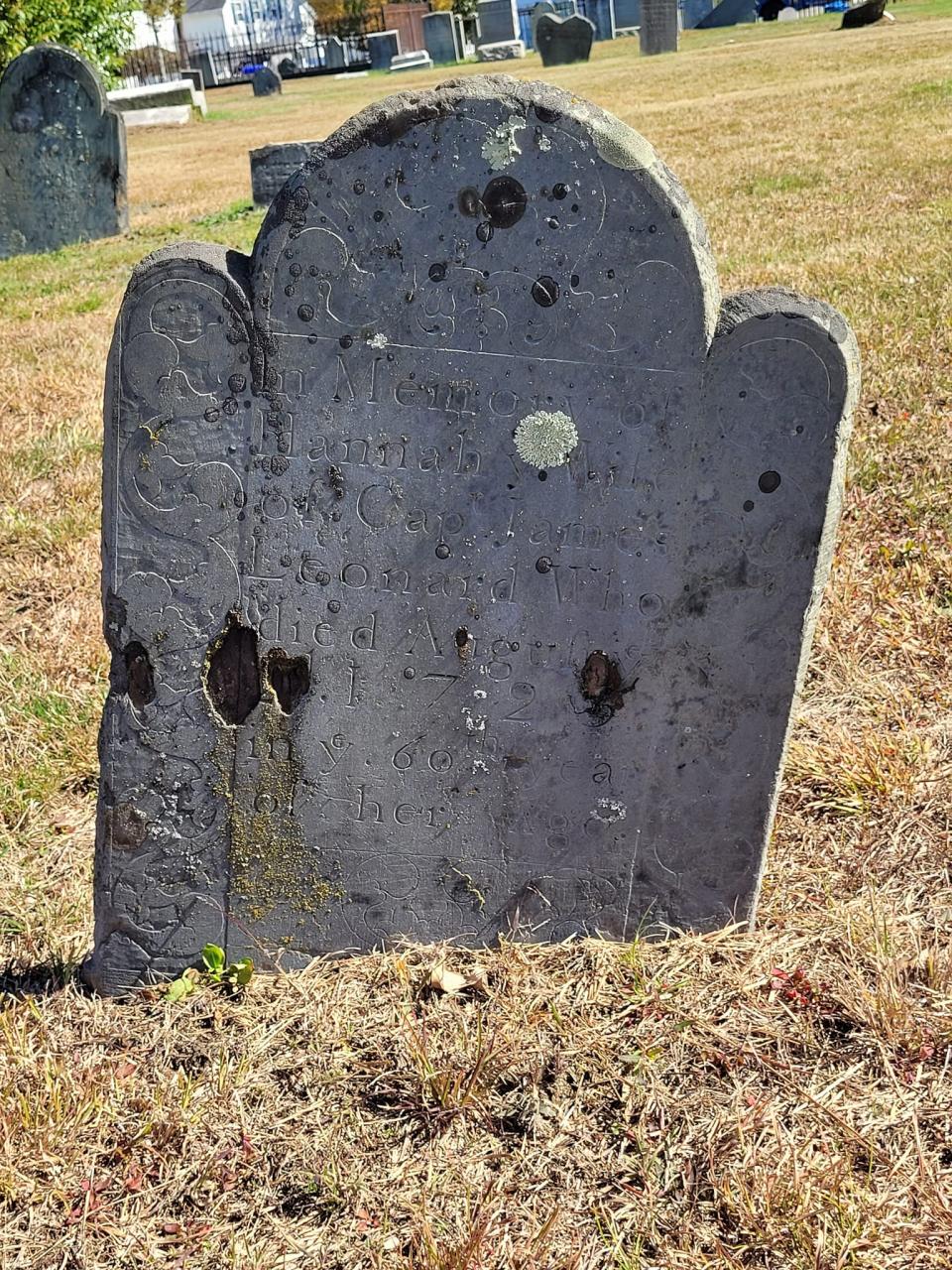 The grave of Hannah Leonard, which has the earliest recorded death date in Plain Cemetery: 1725.