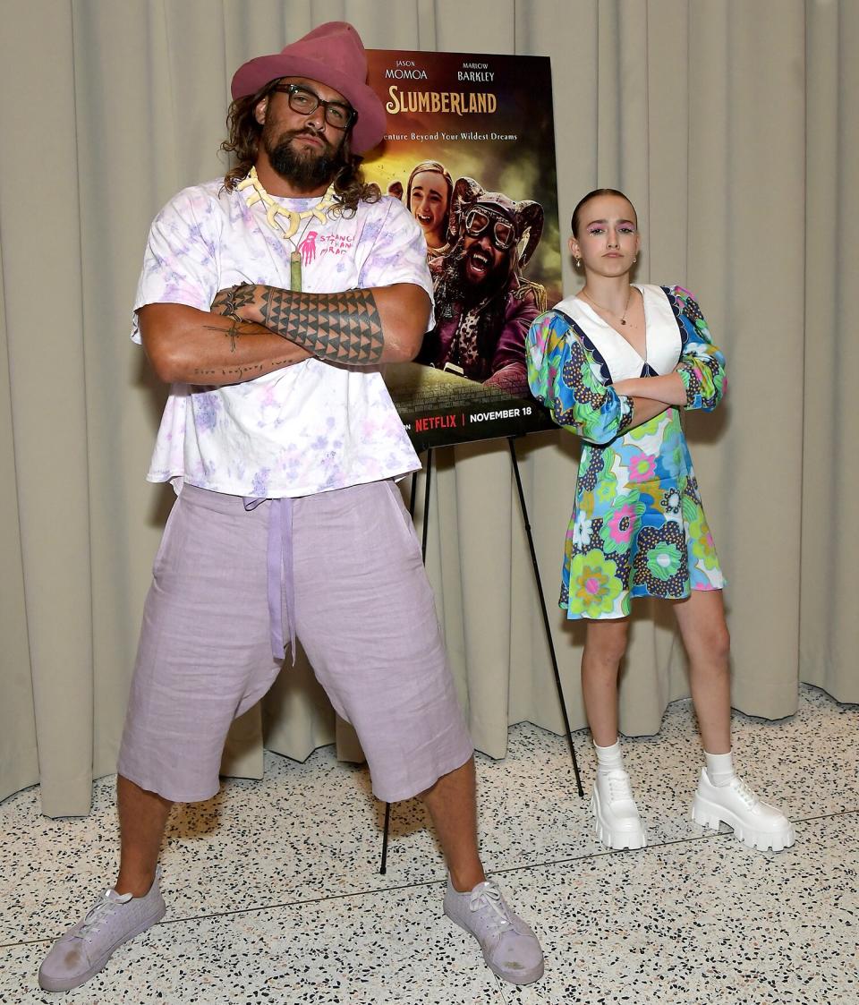 Jason Momoa and Marlow Barkley attends Netflix's "Slumberland" Los Angeles Screening and Q&A