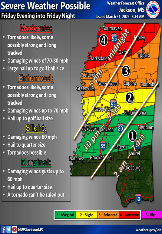 MEMA reports the moderate risk area for severe weather tonight into Saturday morning has been expanded.