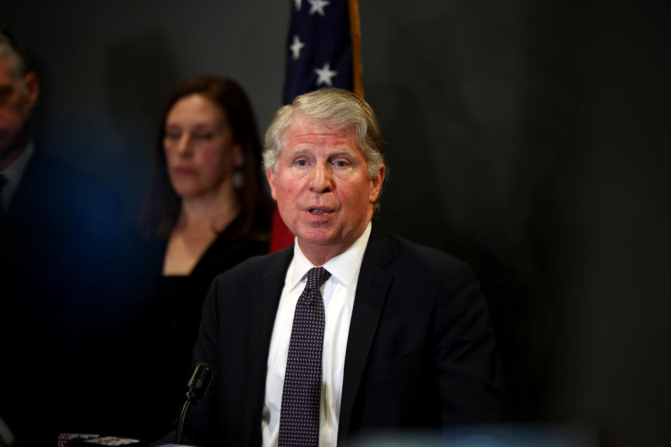 NEW YORK, USA - FEBRUARY 24: Manhattan District Attorney Cyrus Vance Jr. speaks at the press conference after the hearing of Hollywood mogul Harvey Weinstein in New York, United States on February 24, 2020. Weinstein was convicted of third-degree rape and committing a first-degree criminal sexual act. (Photo by Tayfun Coskun/Anadolu Agency via Getty Images)