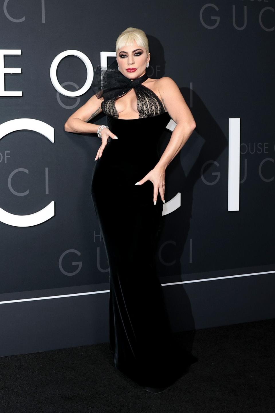 Lady Gaga wore a custom Armani Prive gown to the New York premiere of "House of Gucci."