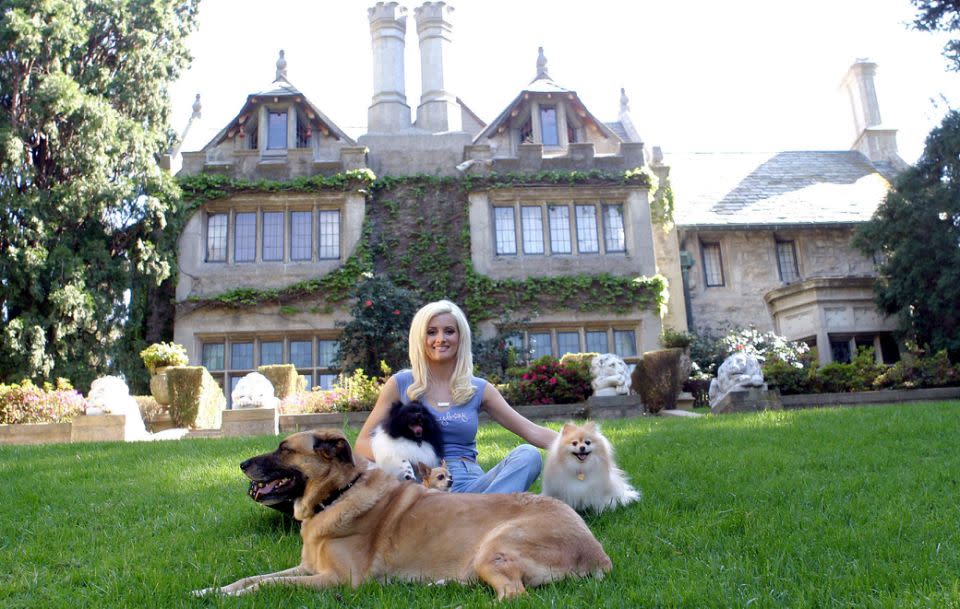 Playboy model Holly Madison posing outside the Playboy mansion back in 2005. Source: Getty