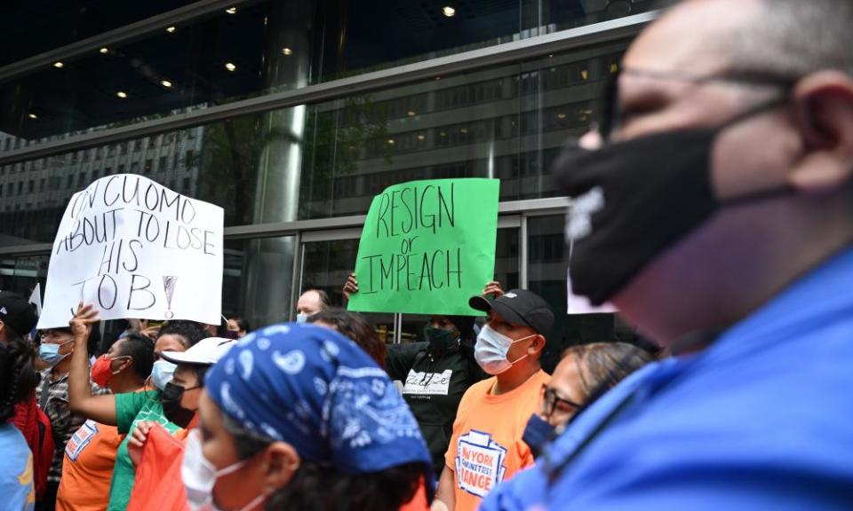 New York protesters in support of tenants’ rights call on Andrew Cuomo to quit.