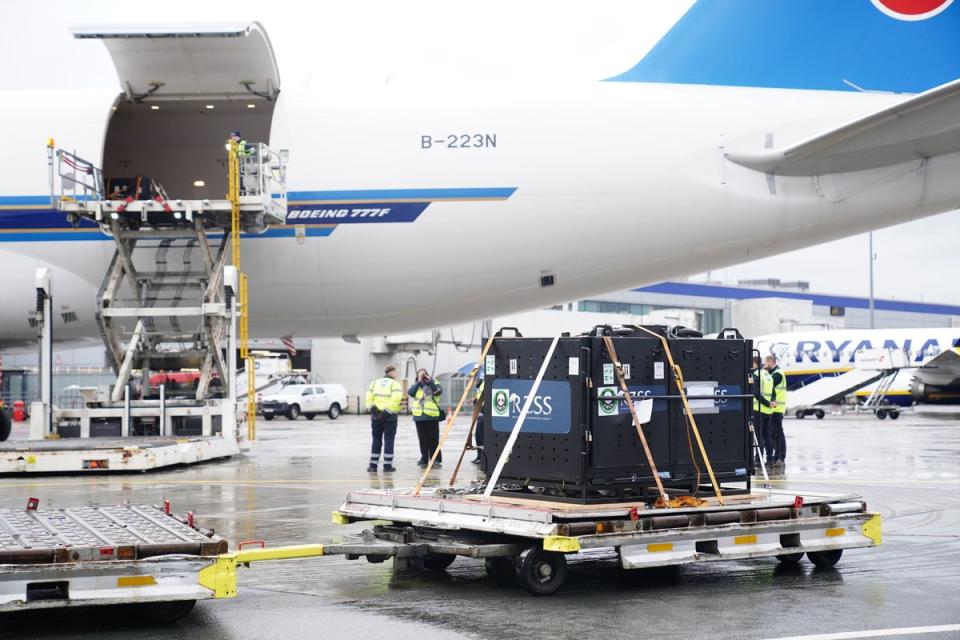 The pandas’ special crates were loaded onto a charter jet (PA)