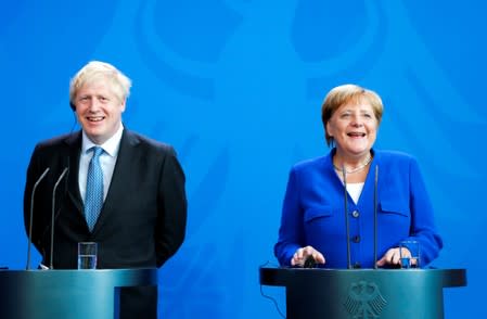 German Chancellor Merkel meets Britain's Prime Minister Johnson at the Chancellery in Berlin