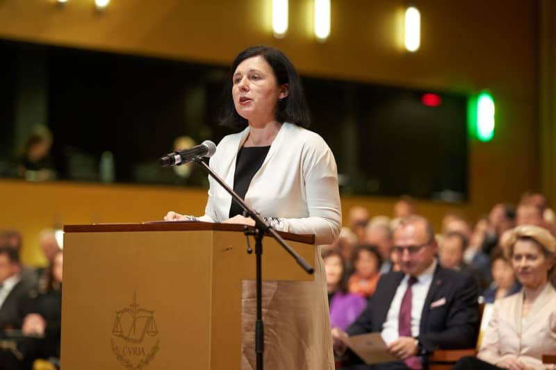 European Commission Vice-President Vera Jourova from the Czech Republic is sworn in at the European Court of Justice. Jourova is expecting further allegations with regard to possible covert payments from Russia to European politicians as part of a disinformation campaign. Thomas Frey/dpa