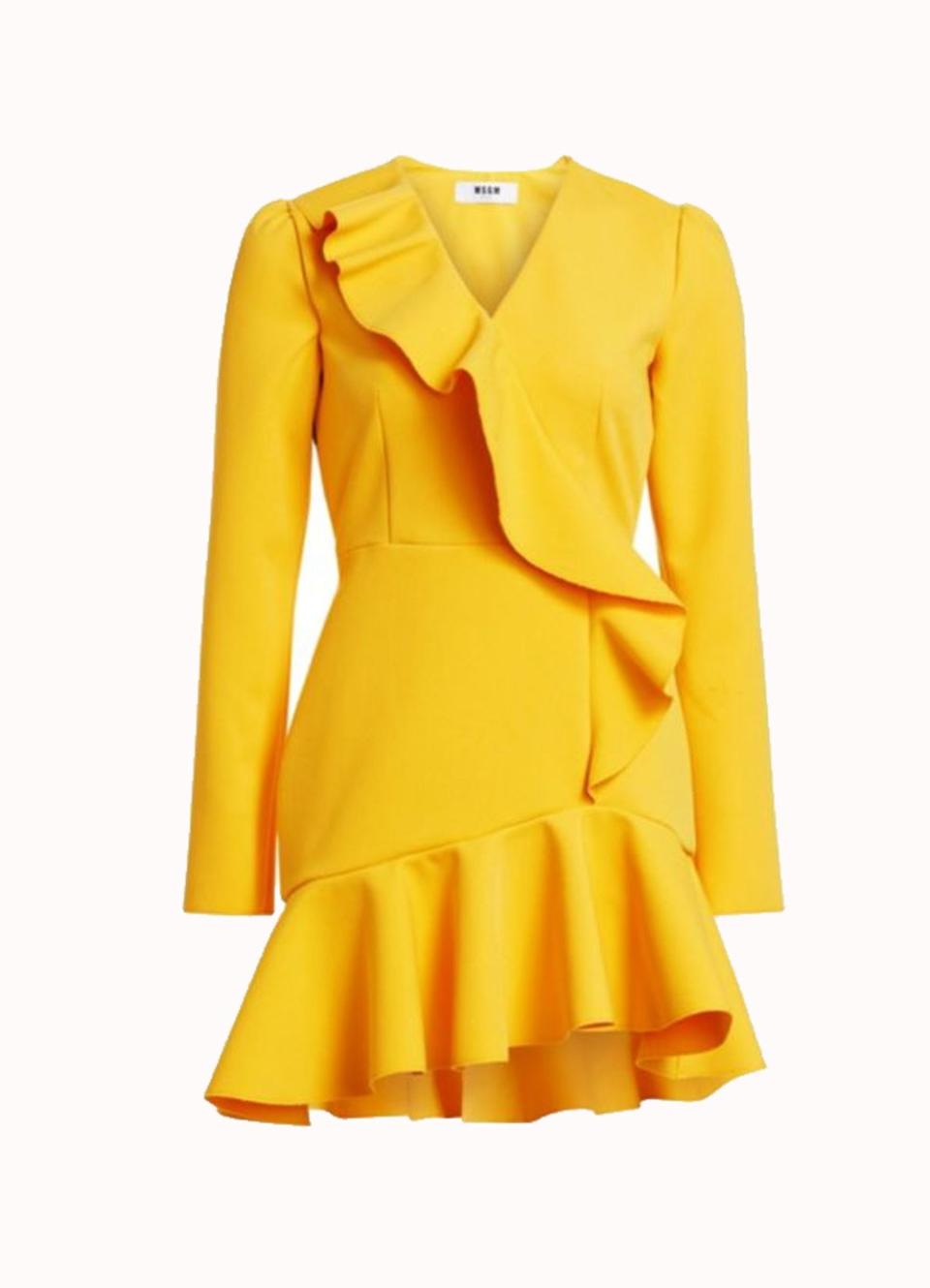 MSGM V-Neck Ruffle Mini A-Line Dress