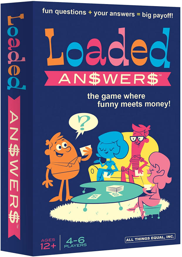 <p><a href="https://www.amazon.com/LOADED-ANSWERS-Exciting-Popular-Questions/dp/B0846KXTZ3?crid=DAG5V8H8WHRD&keywords=Loaded+Answers&qid=1678062185&s=toys-and-games&sprefix=loaded+answers%252Ctoys-and-games%252C94&sr=1-2&linkCode=ll1&tag=parade03-20&linkId=bbaf575ae25886f179bf7bdc97266cc6&language=en_US&ref_=as_li_ss_tl" rel="nofollow noopener" target="_blank" data-ylk="slk:Amazon;elm:context_link;itc:0;sec:content-canvas" class="link ">Amazon</a></p>