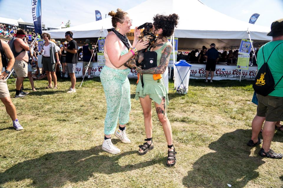 Hannah Brewer (left) of Mankato, Minnesota and Sarah Signorelli of Buffalo, New York on day two of Hinterland in St. Charles.