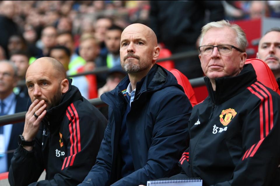 Mitchell van der Gaag (left) and Steve McClaren (right) assist Erik ten Hag at Manchester United (The FA via Getty Images)