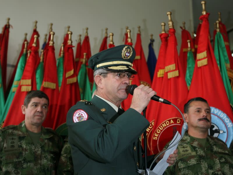 FILE PHOTO: Colombia's army commander General Montoya speaks to media in Bogota