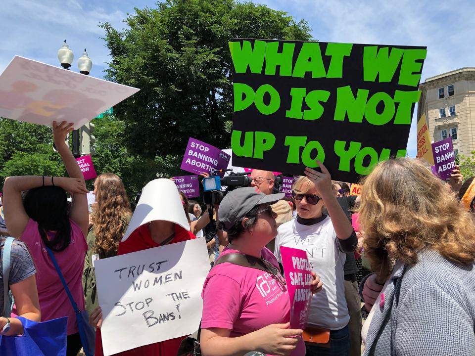 People demonstrate at the National Day of Action to Stop the Bans in Washington, D.C., on Tuesday. (Photo: Amanda Terkel/HuffPost)