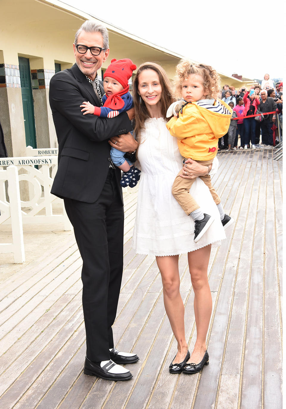 <p>Goldblum, 64, showed off <a rel="nofollow" href="https://www.yahoo.com/celebrity/jeff-goldblum-wife-emilie-livingston-184500526.html" data-ylk="slk:his cute sons;elm:context_link;itc:0;sec:content-canvas;outcm:mb_qualified_link;_E:mb_qualified_link;ct:story;" class="link  yahoo-link">his cute sons</a> with wife Emilie Livingston, 2-year-old Charlie, and 5-month-old River, at the Deauville Film Festival in France. They were by the <i>Jurassic Park</i> actor’s side as he was honored with his own locker room on the beach. (Photo: Foc Kan/WireImage) </p>