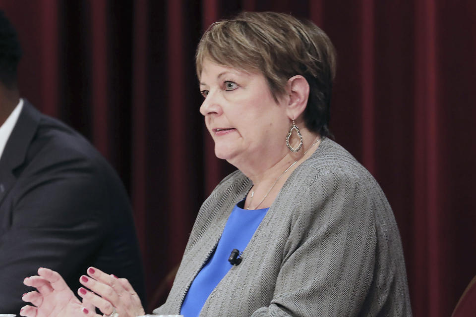 FILE - Janet Protasiewicz, a Milwaukee County Judge and state Supreme Court contender participates in a candidate forum at Monona Terrace in Madison, Wis. Jan. 9, 2023. A conservative tilt on the Wisconsin Supreme Court has given Republicans victories on voting restrictions, gerrymandered legislative districts and other high-stakes cases in recent years. Voters now have a chance to tip that balance toward the left, with implications for abortion rights and perhaps the outcome of the 2024 presidential election in one of the nation's most closely divided political battlegrounds. (John Hart/Wisconsin State Journal via AP, File)