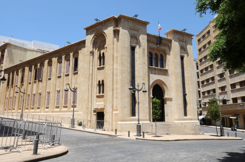 A general view shows the parliament building in Beirut