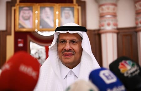 Saudi Energy minister Prince Abdulaziz bin Salman speaks during a news conference in Jeddah