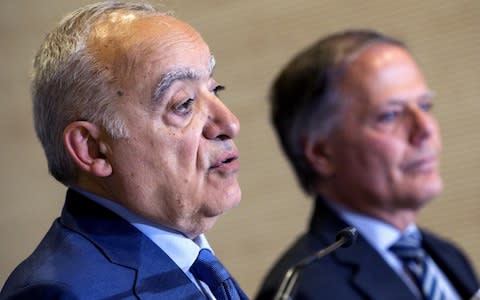  Italian Foreign Minister Enzo Moavero Milanesi (R) and the UN Special Envoy for Libya, Ghassan Salame (L) attend a joint press conference after their meeting at Farnesina Palace in Rome - Credit: ANGELO CARCONI/EPA-EFE/REX