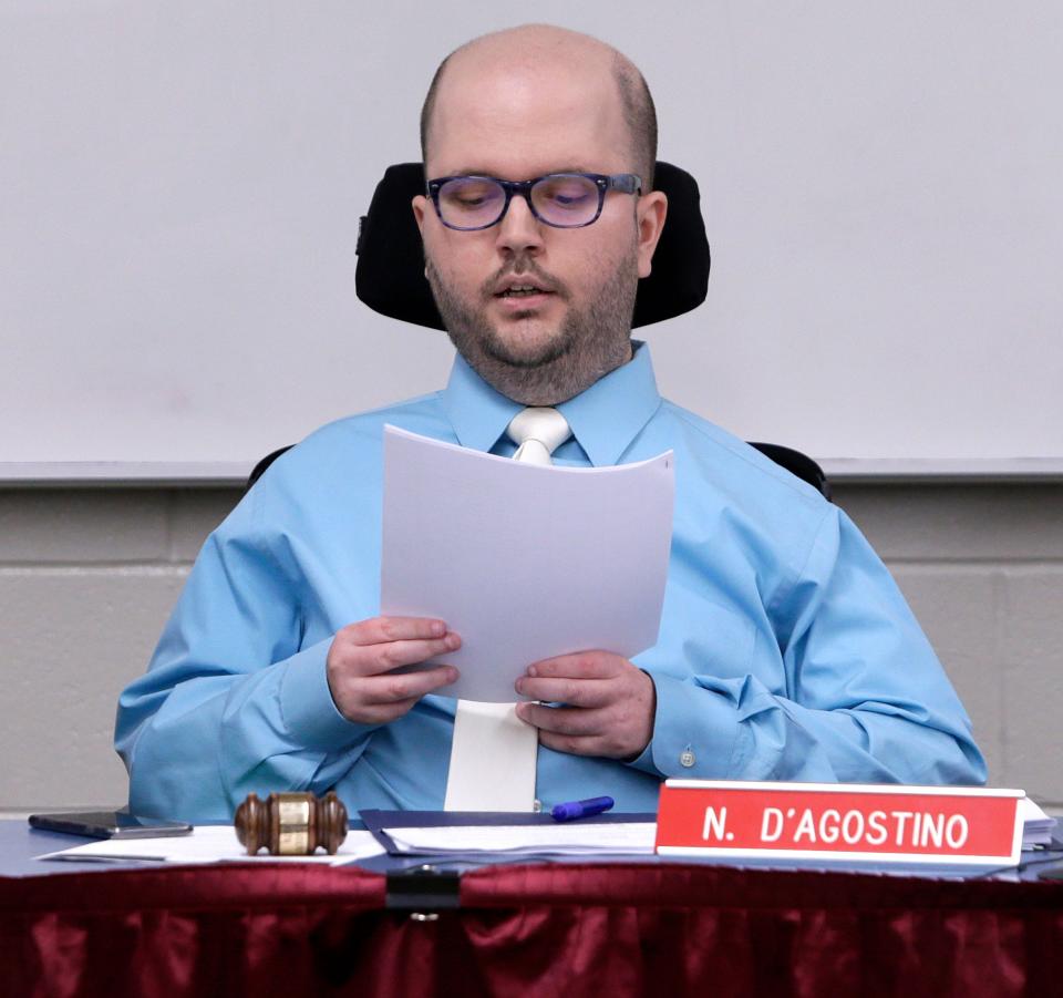 Nicholas D'Agostino, president of the Sussex-Wantage Regional Board of Education, is seen at a March 2019 meeting.