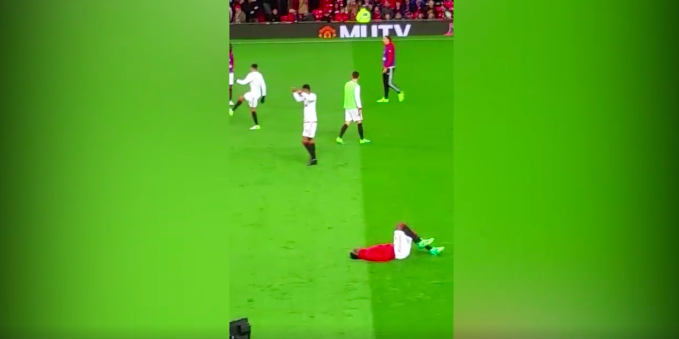 During a pre-match warmup, Pogba got a painful hit.