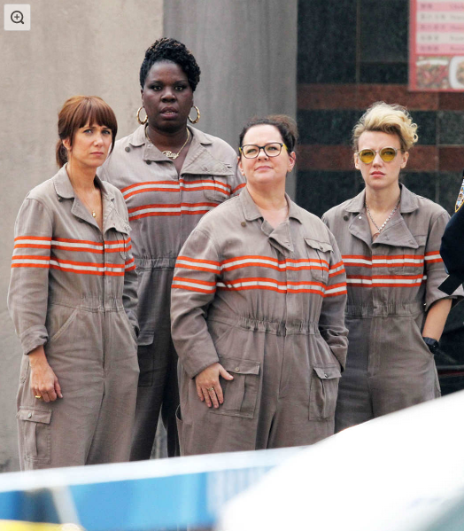 Exclusive... 51794317 Actresses Melissa McCarthy, Kristen Wiig, Leslie Jones, and Kate McKinnon are all together in their ghostbusting jumpsuits while filming scenes for the new 'Ghostbusters' movie in Boston, Massachusetts on July 9, 2015. In the scene, the new team were getting arrested and ticketed by the police. NO INTERNET USE WITHOUT PRIOR AGREEMENT FameFlynet, Inc - Beverly Hills, CA, USA - +1 (818) 307-4813 Photo: Patriot Pics/FAMEFLYNET PICTURES