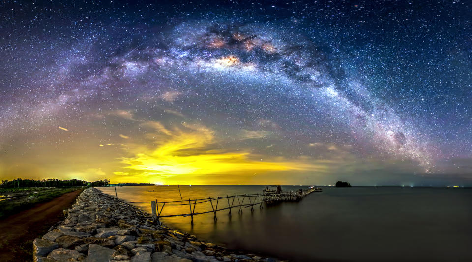 The Milky Way shines down on Mount Fuji