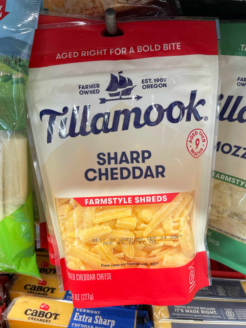 Tillamook shredded sharp cheddar cheese.
