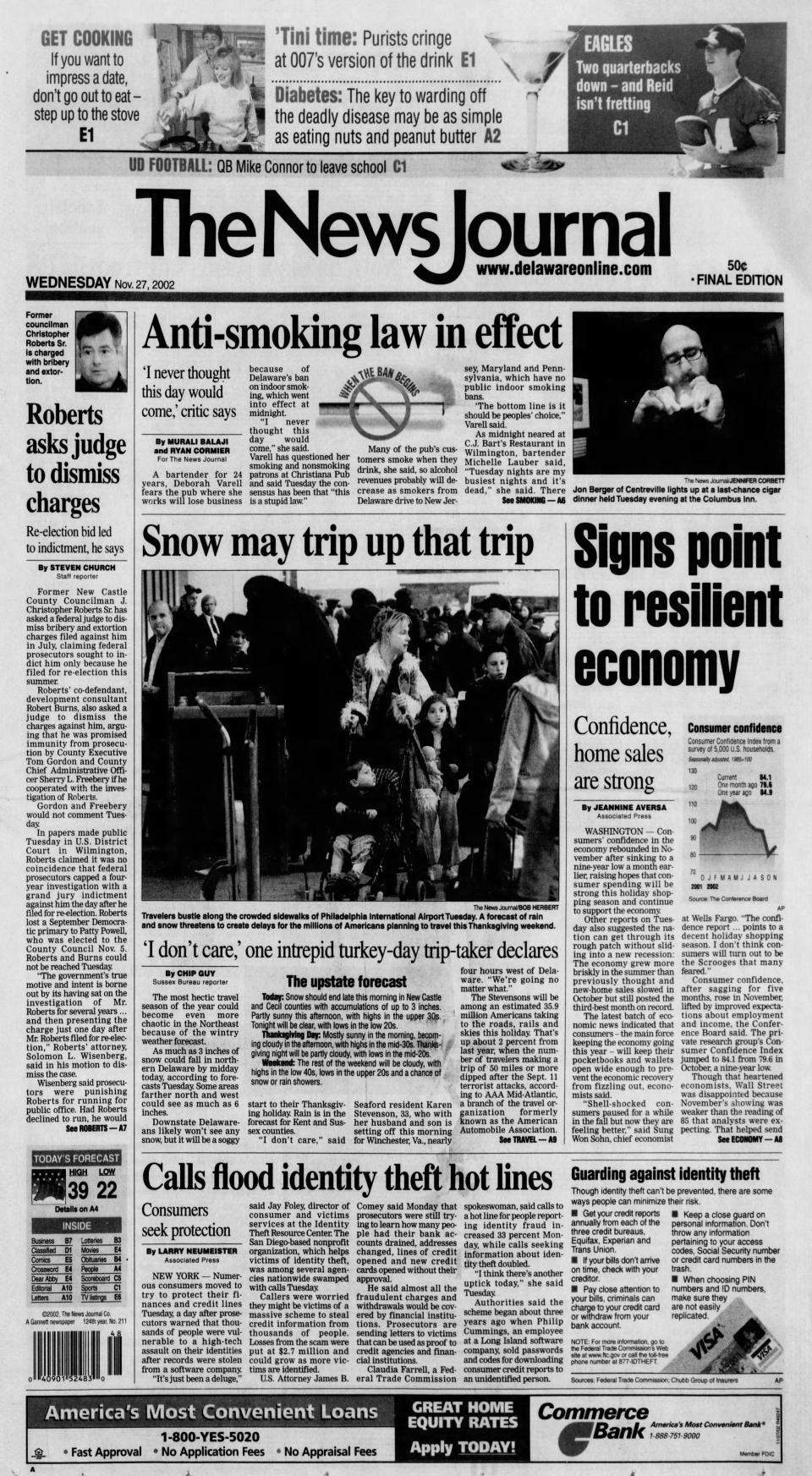 Front page of The News Journal from Nov. 27, 2002.