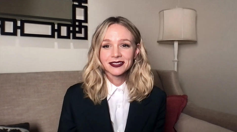 In this screengrab released Carey Mulligan, winner of Best Female Lead for “Promising Young Woman”, speaks during the 2021 Film Independent Spirit Awards broadcast on April 22, 2021. (Photo by Amy Sussman/Getty Images for Film Independent)