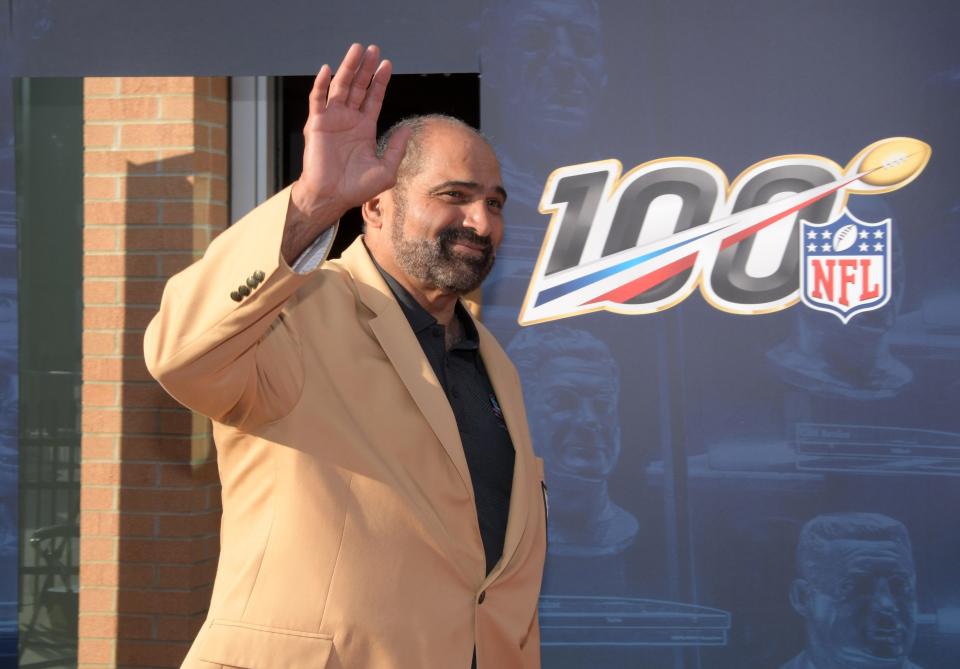 Aug 3, 2019; Canton, OH, USA; Franco Harris arrives during the Pro Football Hall of Fame Enshrinement at Tom Benson Hall of Fame Stadium. Mandatory Credit: Kirby Lee-USA TODAY Sports