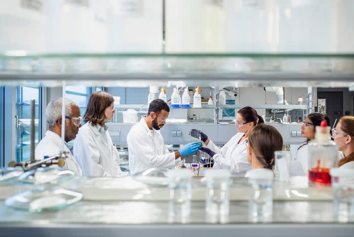 A team of life scientists conducting research in a laboratory.