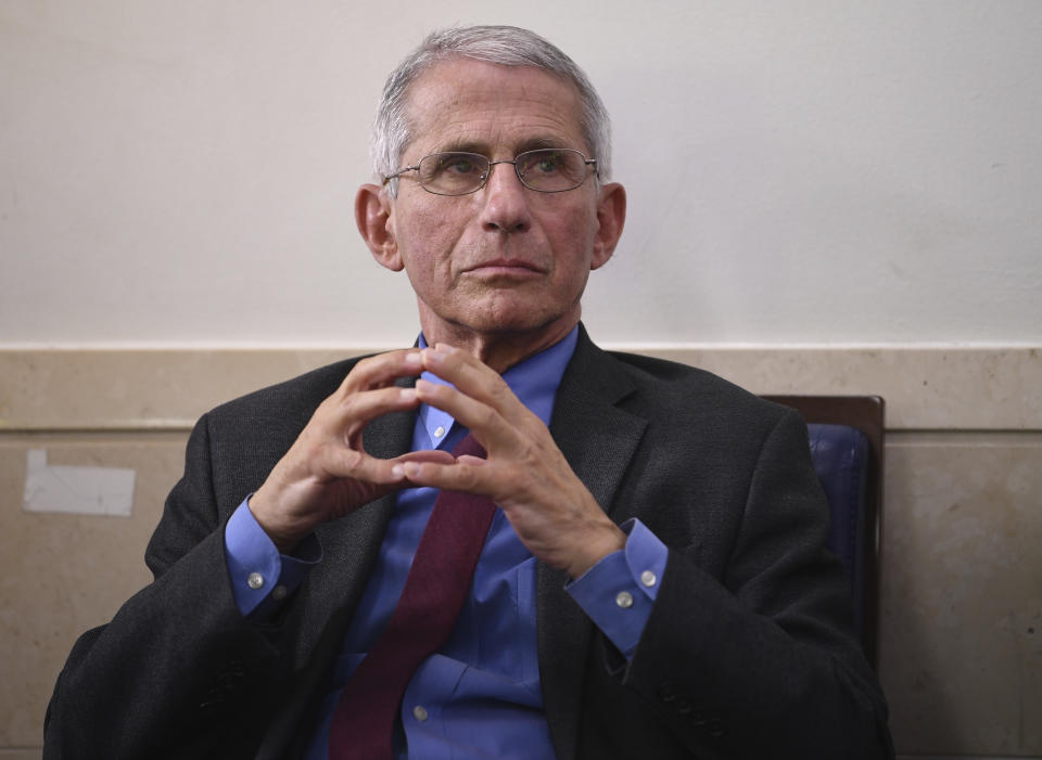 Anthony Fauci, director of the National Institute of Allergy and Infectious Diseases, attends a Coronavirus Task Force news conference at the White House in Washington, D.C., U.S., on Friday, April 10, 2020. President Donald Trump said he'll introduce on Tuesday a council of doctors and business people who will advise his government on how to reopen the economy following the coronavirus outbreak. Photographer: Kevin Dietsch/UPI/Bloomberg