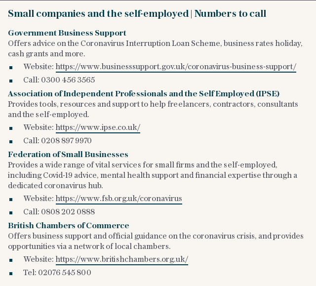 Small companies and the self-employed | Numbers to call