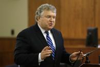 Defense attorney, Michael Fee, makes an opening statement during the murder trial for former New England Patriots football player Aaron Hernandez in Fall River, Massachusetts, January 29, 2015. Hernandez is accused of murdering semi-professional football player Odin Lloyd. REUTERS/Steven Senne/Pool (UNITED STATES - Tags: SPORT FOOTBALL CRIME LAW)