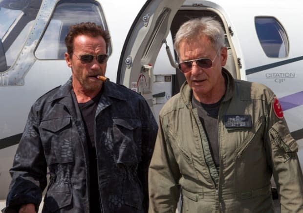 Arnold Schwarzenegger and Harrison Ford in "The Expendables 3"<p>Lionsgate</p>
