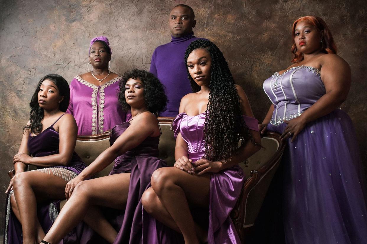 The cast of "The Color Purple," presented by Techmoja Dance & Theatre Co. Front row, from left: Adrienne DeBouse, Denise Jackson and Rayana D. Briggs. Back row, from left, Dierdre Parker, Kevin Lee-Y Green (director/choreographer) and Adriana Hough.