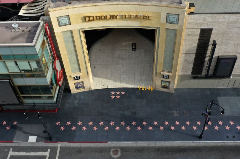 The Dolby Theatre, where the Academy Awards red carpet is placed, is seen empty on Hollywood Boulevard during the global outbreak of coronavirus disease (COVID-19), in Hollywood, Los Angeles