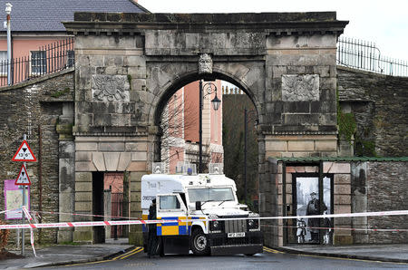 Police blocks the entrance to the scene of a suspected car bomb in Londonderry, Northern Ireland January 20, 2019. REUTERS/Clodagh Kilcoyne