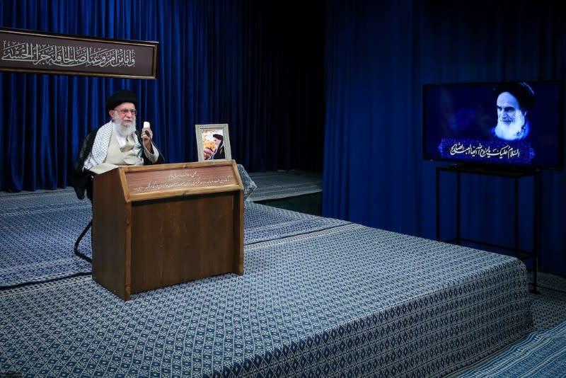 Iran's Supreme Leader Ayatollah Ali Khamenei delivers a televised speech, in Tehran