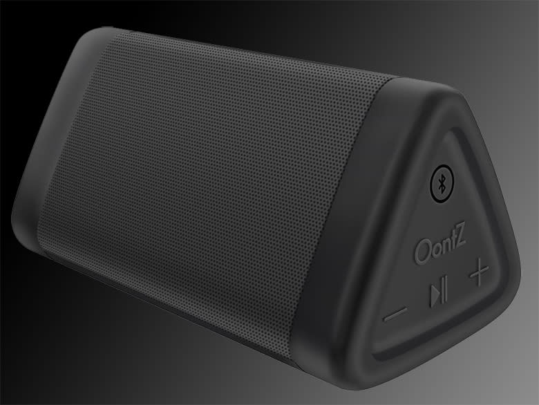 The Cambridge SoundWorks Oontz Angle 3 Bluetooth speaker on a dark background