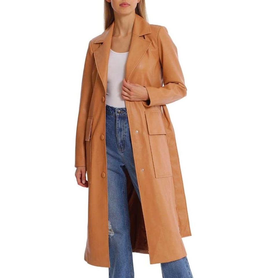 3) Faux Leather Belted Trench Coat