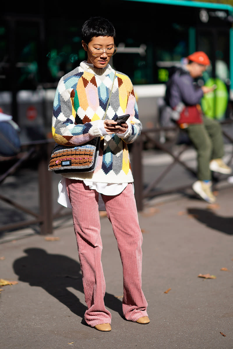 <p>Take a pink pair one step further by going hodgepodge chic—simply mix in an argyle sweater and knitted bag.</p> <h4>Getty Images</h4> <p> <strong>Related Articles</strong> <ul> <li><a rel="nofollow noopener" href="http://thezoereport.com/fashion/style-tips/box-of-style-ways-to-wear-cape-trend/?utm_source=yahoo&utm_medium=syndication" target="_blank" data-ylk="slk:The Key Styling Piece Your Wardrobe Needs;elm:context_link;itc:0;sec:content-canvas" class="link ">The Key Styling Piece Your Wardrobe Needs</a></li><li><a rel="nofollow noopener" href="http://thezoereport.com/entertainment/celebrities/kim-kardashian-car-burglary-break-in/?utm_source=yahoo&utm_medium=syndication" target="_blank" data-ylk="slk:Kim Kardashian West Was Reportedly The Victim Of A Burglary;elm:context_link;itc:0;sec:content-canvas" class="link ">Kim Kardashian West Was Reportedly The Victim Of A Burglary</a></li><li><a rel="nofollow noopener" href="http://thezoereport.com/entertainment/culture/kendall-jenner-with-blake-griffins-friends/?utm_source=yahoo&utm_medium=syndication" target="_blank" data-ylk="slk:Kendall Jenner Was The Cutest Cheerleader For Her New Beau Last Night;elm:context_link;itc:0;sec:content-canvas" class="link ">Kendall Jenner Was The Cutest Cheerleader For Her New Beau Last Night</a></li> </ul> </p>